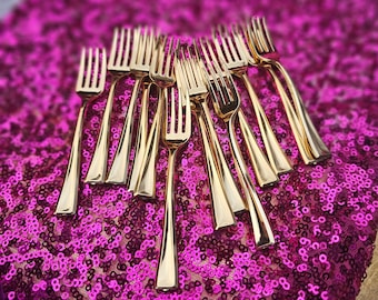 Sale 25 MINI GOLD FORKS Dessert Appetizers Plastic Disposable Charcuterie Forks Cutlery Gold Birthday Party Bridal Baby Shower Wedding