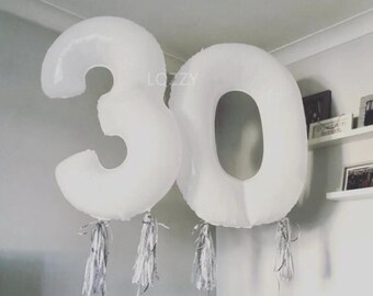 Sale WHITE NUMBER Balloon 40" Jumbo Giant Balloons 1st 2nd 3rd 4th 5th 6th 7th 8th 9th 10th 18th 19th 30th 40th Birthday Anniversary Mitzvah