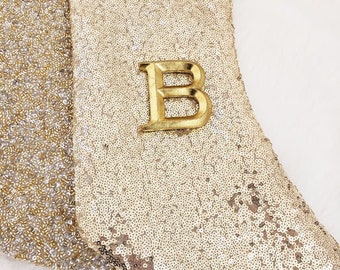 Christmas Gold Glitter Flakes Letter F Ornament 4.50” New
