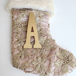 Sale MINI ROSE GOLD Stocking Gold Floral Lace Fur Dusty Rose Blush Pink Christmas Stocking Glam Chic Light Pink Personalized with Gold Pin