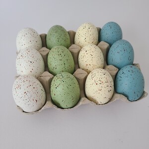 12 RUSTIC SPECKLED Faux Easter Eggs Dusty Blue Sage Light Green White Cream Ivory Party Decor Filler Decorative Egg Modern Chic Centerpiece image 3