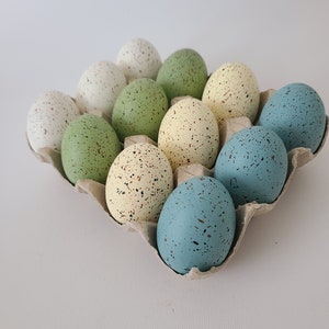 12 RUSTIC SPECKLED Faux Easter Eggs Dusty Blue Sage Light Green White Cream Ivory Party Decor Filler Decorative Egg Modern Chic Centerpiece image 1