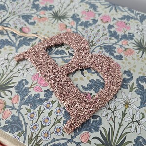Sale GERMAN GLASS GLITTER Rose Gold Pink Letter Monogram Ornament Initial Personalized Sparkle Name Glam Chic Christmas Decor Holiday