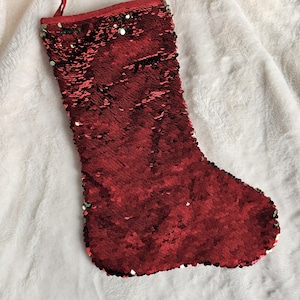 Sale RED and GOLD SEQUIN Stocking Personalized Mermaid Sequin Reversible Sequined Glam Christmas Holiday Sparkle Sparkly Sequins Fabric