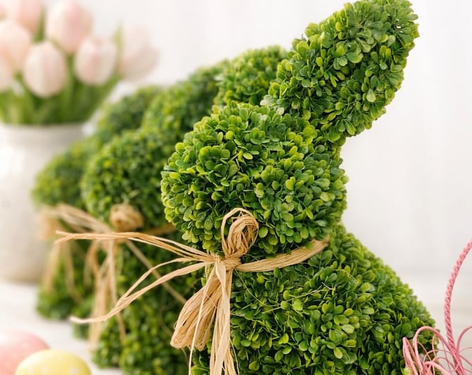 Boxwood Rabbit BOXWOOD TOPIARY BUNNY Rabbit Green Figurine Spring Easter Decorations ...