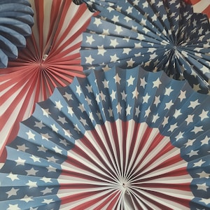 Sale Set 12 RED WHITE & BLUE Paper Fans Pinwheels Labor Day Americana American Patriotic Party Decorations Stars Stripes Usa Picnic Flag Bbq