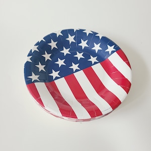Sale Set 20 RED WHITE & BLUE Paper Plates 4th Fourth of July Striped Stars Stripes Usa America Flag Presidential Democrat Americana 10&quot;