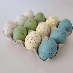 12 RUSTIC SPECKLED Faux Easter Eggs Dusty Blue Sage Light Green White Cream Ivory Party Decor Filler Decorative Egg Modern Chic Centerpiece image 2