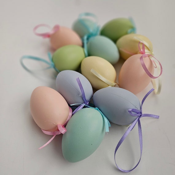 12ct PASTEL Easter Eggs Ornaments Baby Pink Baby Blue Yellow Lilac Party Decor Filler Decorative Egg Modern Chic Centerpiece Marbled Dotted