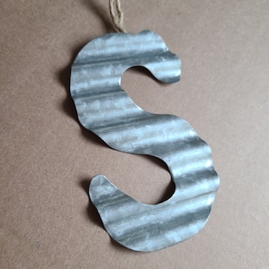 Sale METAL LETTER MONOGRAM Corrugated Metal Galvanized Initial Ornament Rustic Tin Letter Christmas Ornament Initial Woodland Farmhouse