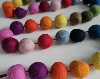 FELT BALL GARLAND Rainbow Pom Pom Felt Wool Ball Garland Banner Christmas Decorations Tree Decor Party Boho Bohemian Colorful Eclectic