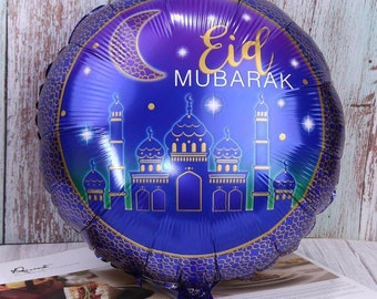 Sale EID MUBARAK BALLOON Mylar Masjid Mosque Purple and Blue Ramadan Eid Decorations Kids Muslim Eid Party Supplies Eid Balloons Moon Star