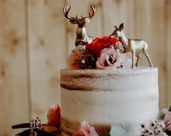 GOLD DEER Cake Topper Stag Buck Doe Rustic Glam Chic Whimsical Fairytale Golden Animals Woodland Primitive Hunter Cabin Cake Topper Wedding