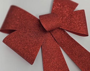 RED GLITTER BOW Gift Wrap Bow Glittered Sparkly Valentines Day Christmas Gift Plastic Gift Embellishments