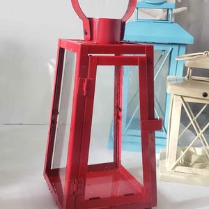 RED NAUTICAL LANTERN Rustic Beach Lantern Nautical Decor Beach House Candle Lantern Metal Candle Holder Beach Decor Retro Vintage Style
