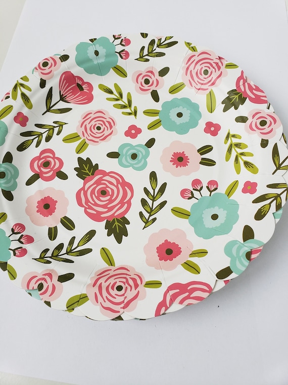 Sale 10 SUMMER FLORAL Paper Plates Scallop Tropical Luau Etsy