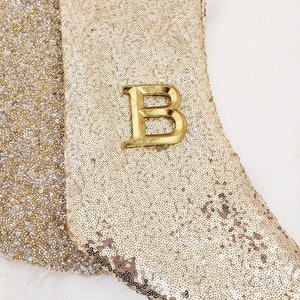 Sale GOLD MONOGRAM Stocking Pin-  Faux Gold Leaf Finish Personalized Brooch Mini Letter Small Initial Name Christmas Holiday Resin Golden