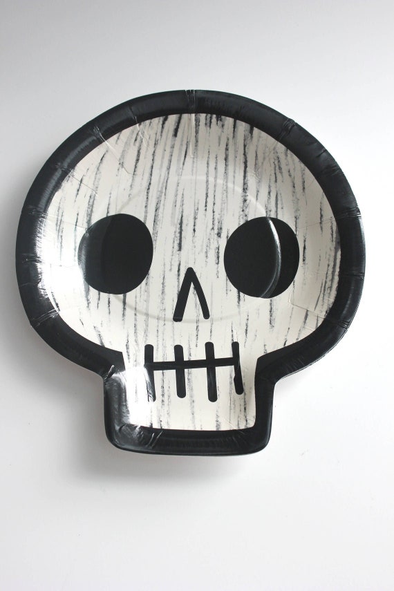 8ct SKULL PAPER PLATES Small Black and White Skeleton Halloween Paper  Plates Dessert Appetizer Skull Shaped Day of Dead Halloween Tableware