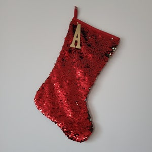 Sale RED and GOLD SEQUIN Stocking Personalized Mermaid Sequin Reversible Sequined Glam Christmas Holiday Sparkle Sparkly Sequins Fabric