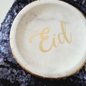 Sale 8ct HAPPY EID Paper Plates Marble Moroccan Design Tableware Decorations Ramadan Party Decor Eid Party Decor Black White Gold Dessert