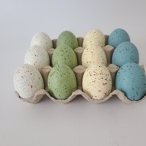 12 RUSTIC SPECKLED Faux Easter Eggs Dusty Blue Sage Light Green White Cream Ivory Party Decor Filler Decorative Egg Modern Chic Centerpiece image 4