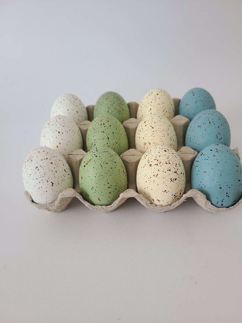 12 RUSTIC SPECKLED Faux Easter Eggs Dusty Blue Sage Light Green White Cream Ivory Party Decor Filler Decorative Egg Modern Chic Centerpiece image 4