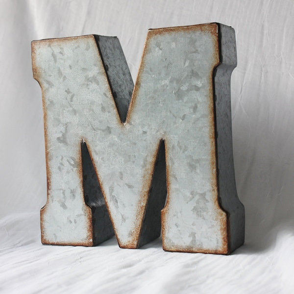 Sale 7" METAL LETTER Block Style Rustic Metal Rustic Alphabet Initial Vintage Style Galvanized Primitive Christmas Home Decor Monogram Hang