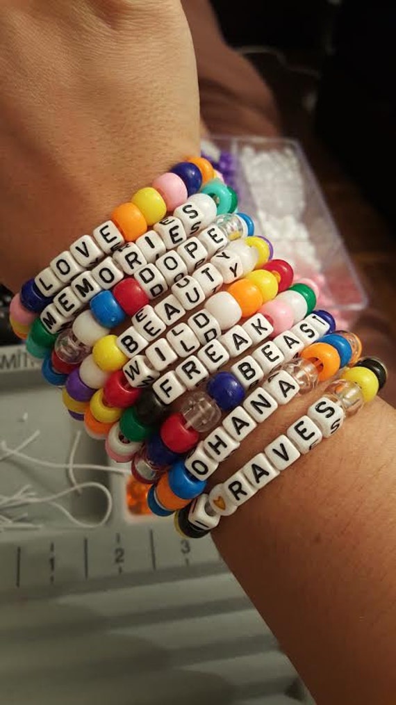 EDC Raver Kandi Bracelet Kit Combo 10 Worded Kandi and 3 Perler