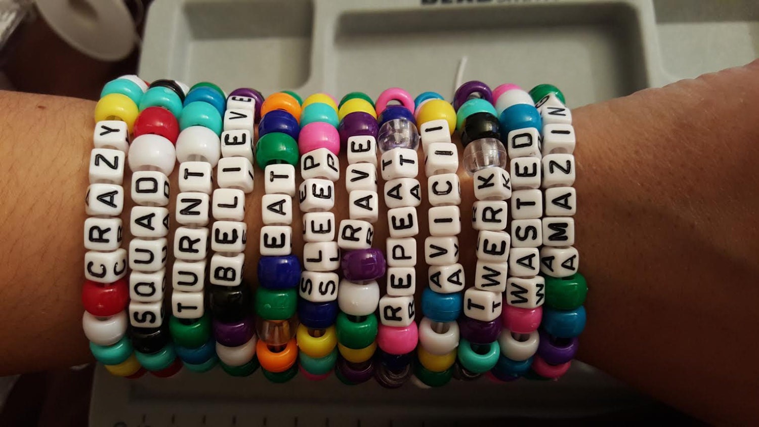 KANDI BAR EDM Life Rave Bracelets (13-pack) | 2024 Edition | Wear and Trade  Handmade PLUR Music Festival Accessories | Different Phrases Every Time
