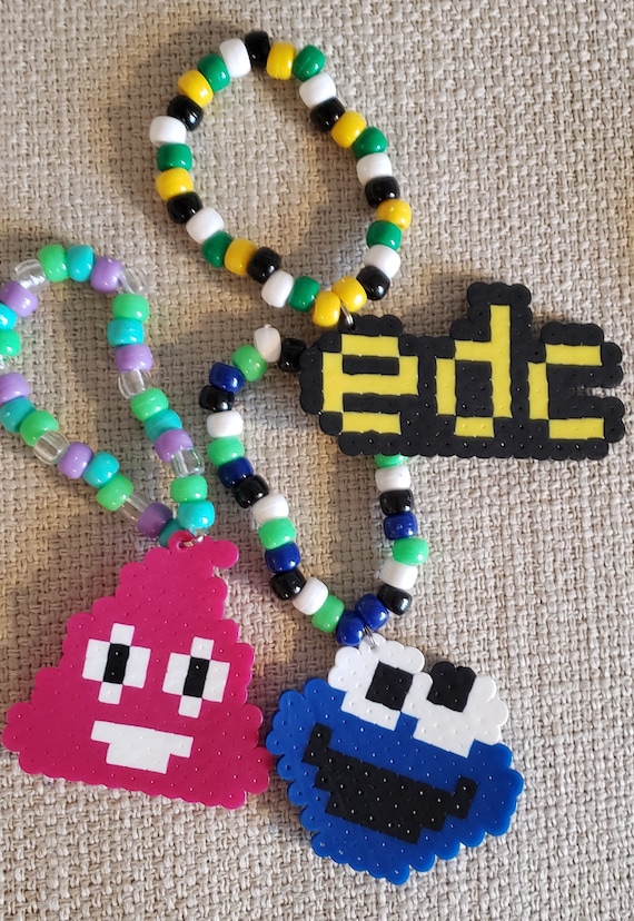 EDC Raver Kandi Bracelet Kit Combo 10 Worded Kandi and 3 Perler