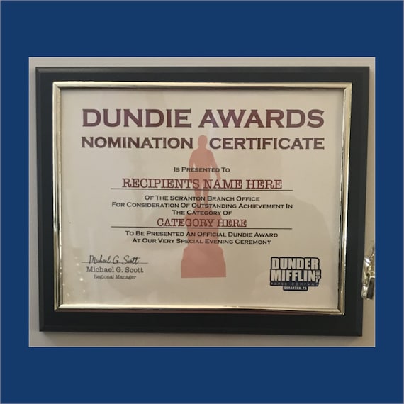 Dundie Certificate Plaquedundie Award Certificatethe Office | Etsy