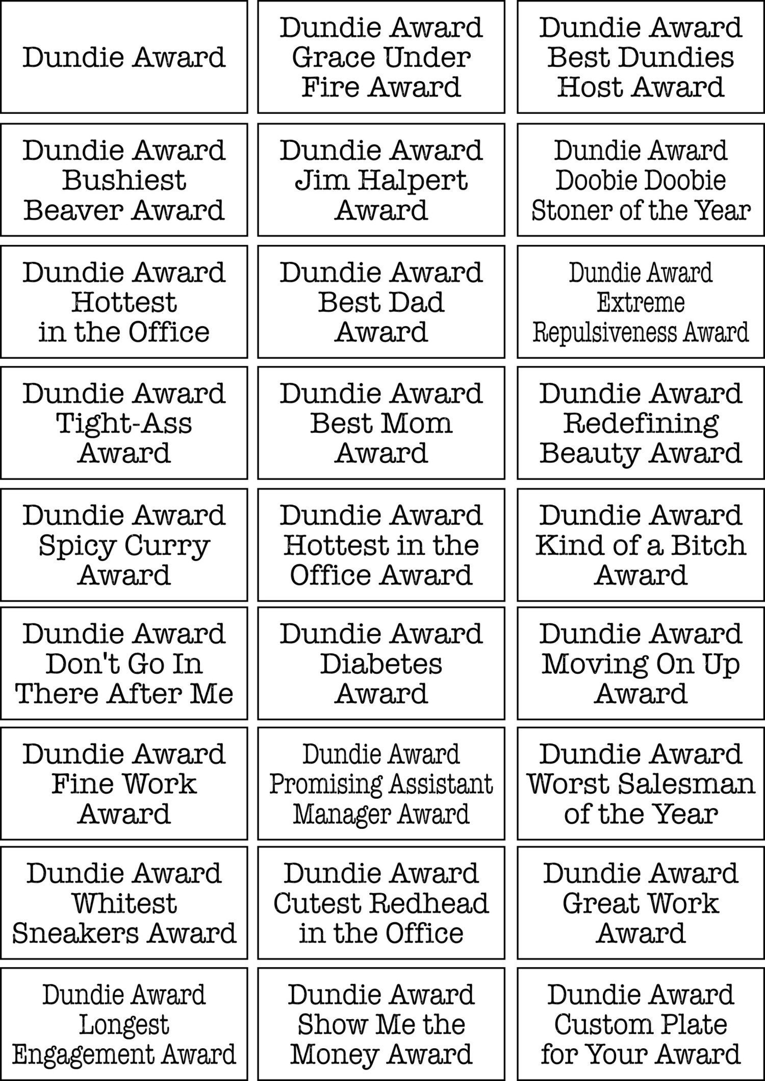 Dundie Award Certificatethe Office TV Showdunder Mifflin Etsy