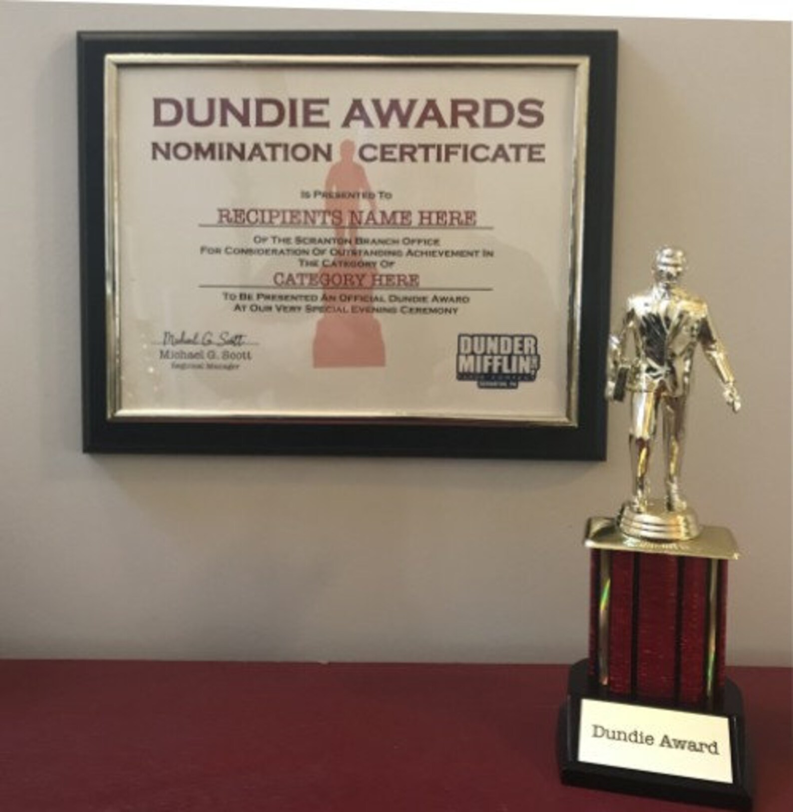 Dundie Certificate Plaquedundie Award Certificatethe Office | Etsy