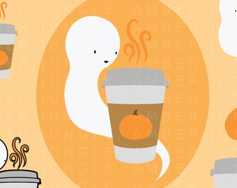 Pumpkin Spice Ghost Clipart - Pumpkin Pie Spice Latte Clip Art Fall Autumn for Halloween Pumkin Scrapbook Printable Planner Stickers Kit
