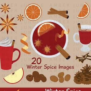 Winter Spice Clipart - Instant Download! Cozy Christmas Food Spices Clip Art Mulled Wine Cinnamon Cider Scrapbook Printable Planner Stickers