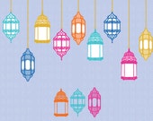 Colorful Lantern Clipart- Moroccan Clip Art- Eastern Birthday Invitation Party Scrapbook Morocco Turkey Printable Paper Card Decoration East