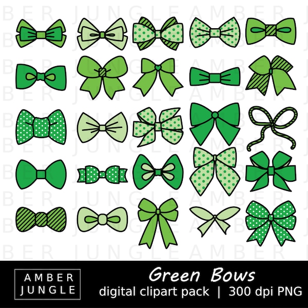 Green Bows Clipart - Instant Download! Printable Digital Bow Clip Art Images Hair Ribbon Bow Tie Bowtie Kawaii hipster Planner Stickers PNG