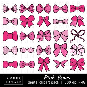 Pink Bows Clipart 35 Bow Images Instant Download Bow Clip Art, Hair Ribbons Bow Ties Bowties for Weddings Scrapbooking Baby Showers image 1