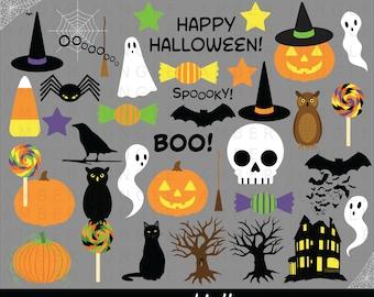 Halloween Clipart- Huge Halloween Clip Art Set for Planner Stickers, Cute Decorations, Party Invitations, Digital Scrapbook Instant Download