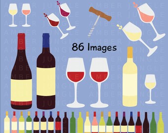 Wine Clipart- Wine Clip Art for Planner Stickers- Wine Glass Bottle Red Wine White Wine Girl Night Out In Tasting Printable Instant Download