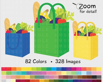 Grocery Bag Clipart- Groceries Clip Art for Planner Sticker Reusable Canvas Bag Supermarket Food Shopping Graphic Printable Instant Download