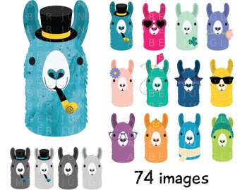 Llama Clipart- Watercolor Planner Clip Art- Colorful Erin Condren ECLP EC Digital Printable Monthly Life Sticker Head PNG - Instant Download