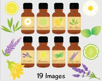 Essential Oil Clipart Vol 1- Aromatherapy Oil Clip Art for Planner Sticker- Scent Extract EO- Peppermint Lavender Printable Instant Download