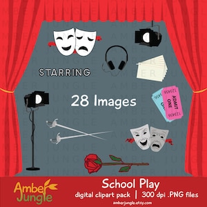 School Play Clipart - ClipArt di prova teatrale / teatrale, Drama Class Club, Stage Acting Printable Graphic Planner Sticker Instant Download