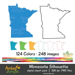 Minnesota Clipart- Minnesota Silhouette State Clip Art- MN Map Outline Digital Rainbow Graphic, PNG SVG- Printable Planner Stickers Download