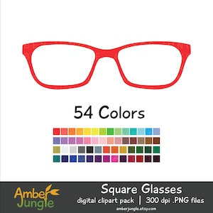 Glasses Clipart for Planner Stickers- Hipster Clip Art Nerdy Square Glasses Geeky Frames Digital Printable Photo Booth Prop Instant Download