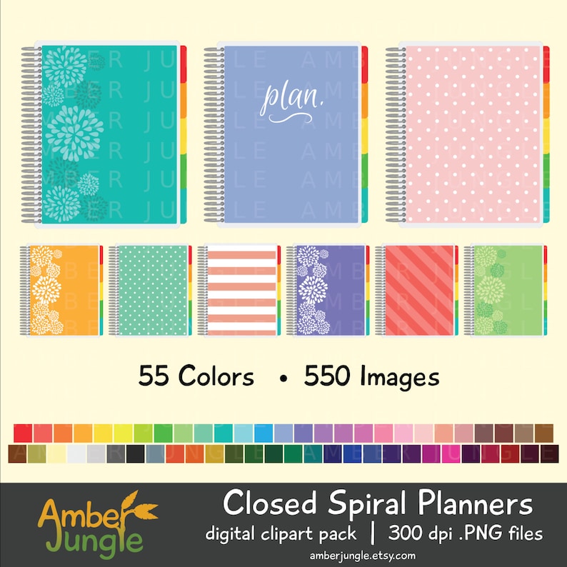 Planner Clipart- Closed Spiral Planner Clip Art for Planner Stickers- Erin Condren ECLP EC Digital Printable Bound Day Life Instant Download image 1