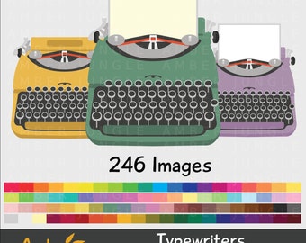 Typewriter Clipart- Rainbow Type Writer Clip Art for Planner Stickers- Digital Vintage Retro Typewriter Images- Printable Instant Download