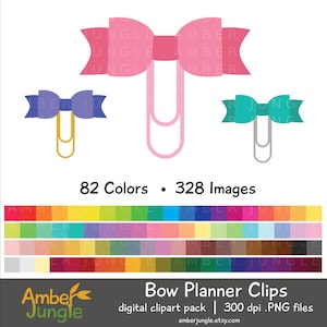 Bow Planner Clip Clipart - Téléchargement instantané! Ribbon Planner Clips Clip Art- Paperclip Book Mark Bookmark Digital Planner Stickers Printable