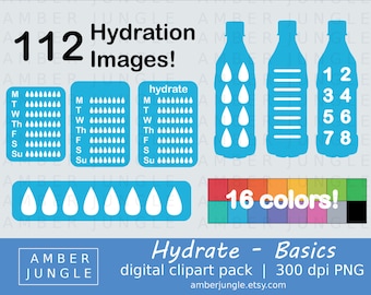 Hydration Clipart Basics - Instant Download! Hydrate Printable Clip Art Kit for Planner Stickers Supplies: Daily Weekly Tracker Water Bottle